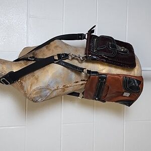 Saddle Brown & Dark Brown & a Burgundy Black Crossbody/Bag 2 bags